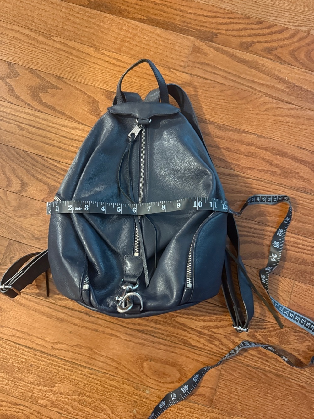 Rebecca Minkoff Navy Leather Backpack with Unique Triangle Design, Julian Bag - Picture 8 of 8